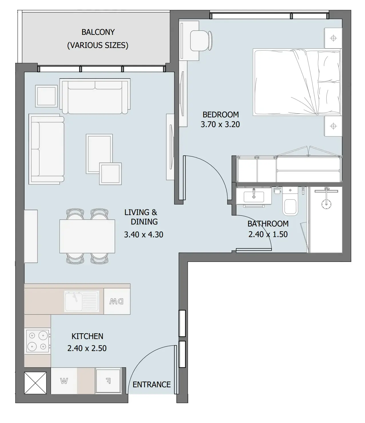 Verdana III 1 bed floor plan, 556 sqft