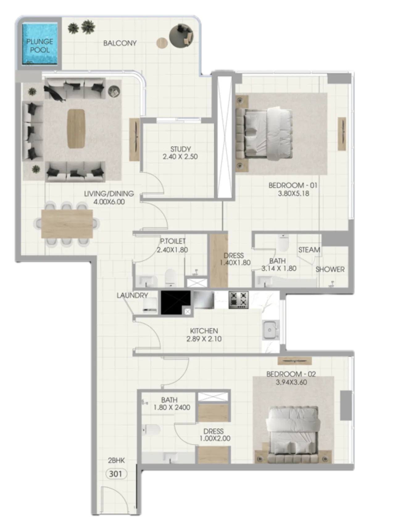 Bonds Avenue 2 bed floor plan, 1,460 sqft