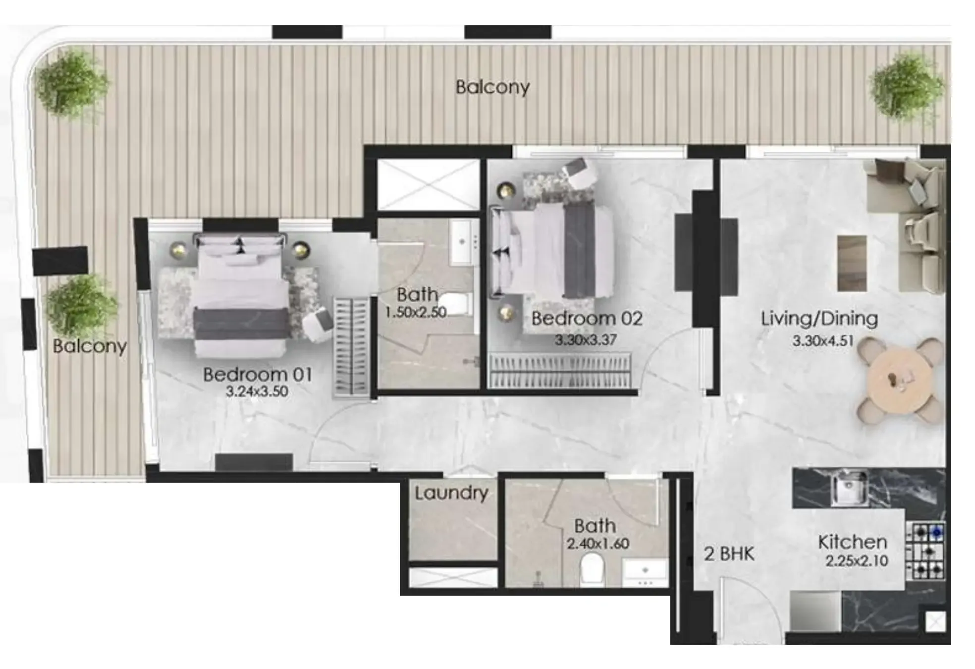 Aristo 2 bed floor plan, 1,066 sqft