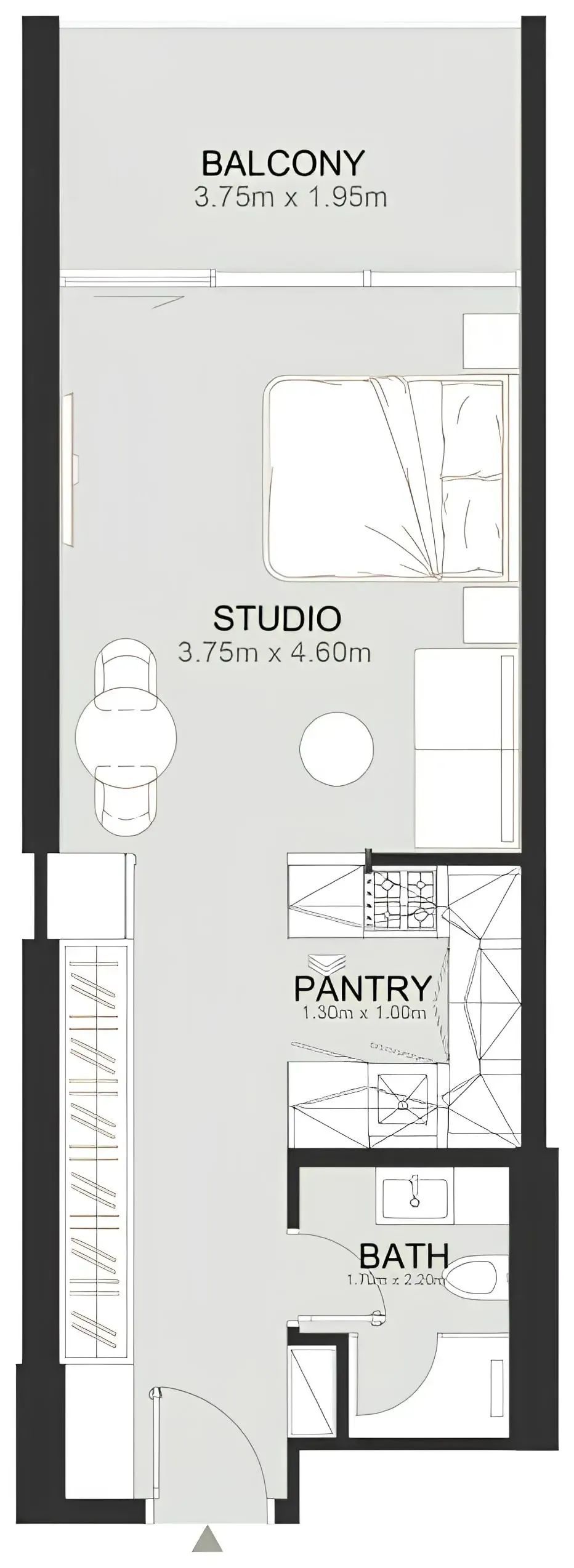 Ashley Hills Studio floor plan, 485 sqft