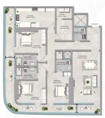 Amwaj Tower 3 bed floor plan, 3,039 sqft