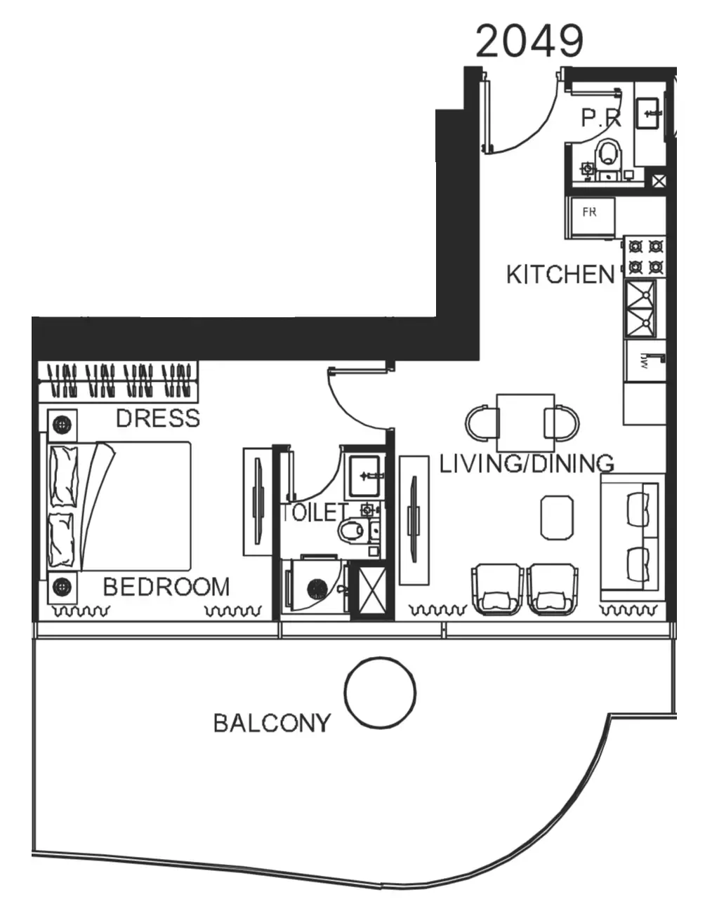 The WOW Tower 1 bed floor plan, 794 sqft