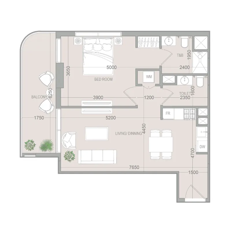VERDAN1A 5 1 bed floor plan, 756 sqft