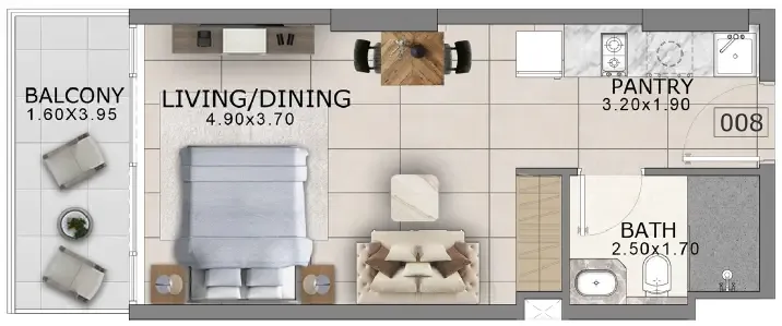 Arlington Park 2 Studio floor plan, 413 sqft