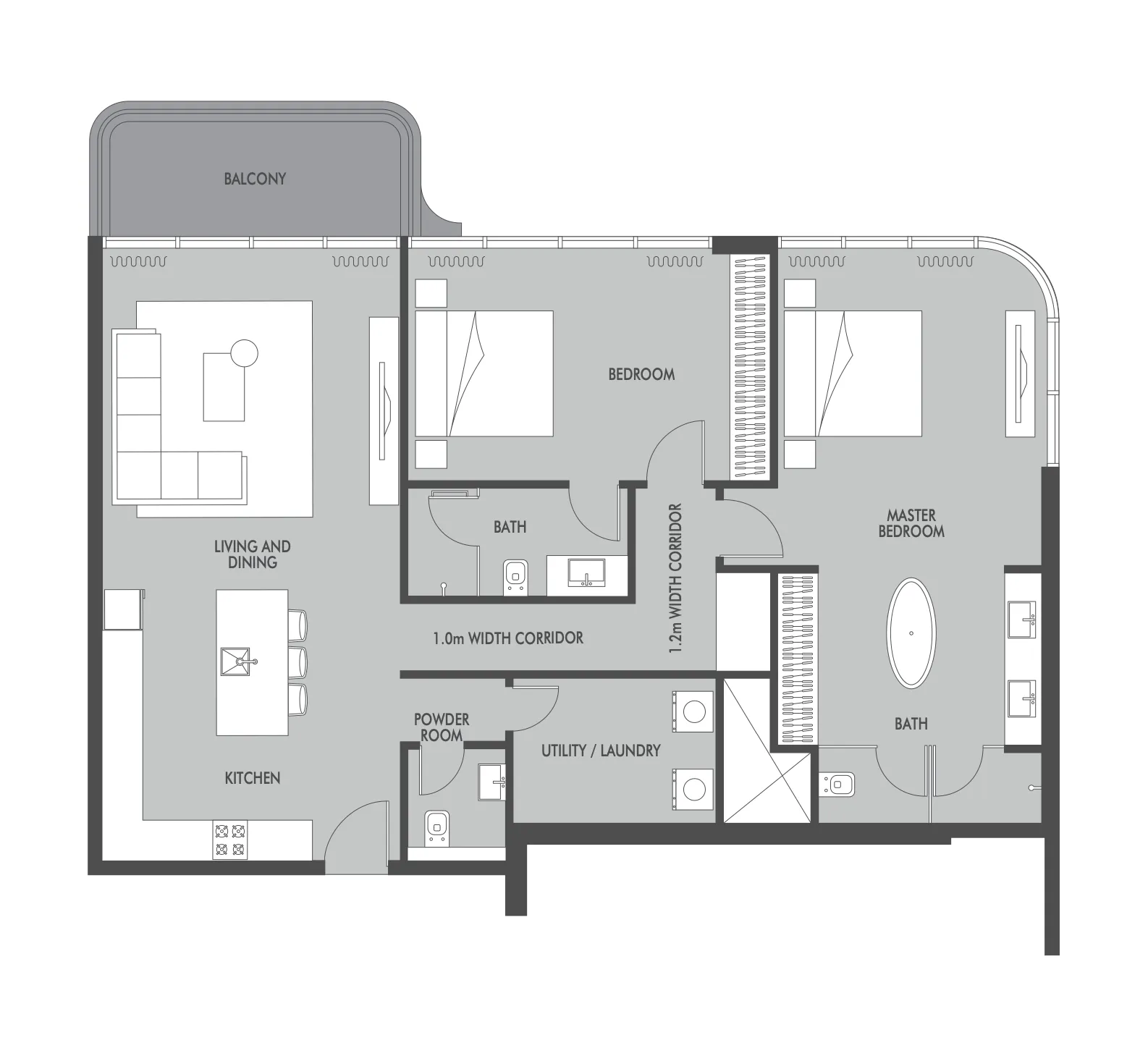 Seaside by Prestige One 2 bed floor plan, 1,412 sqft