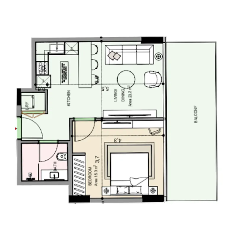 Edgewater Residences 1, 2 and 3 1 bed floor plan, 714 sqft