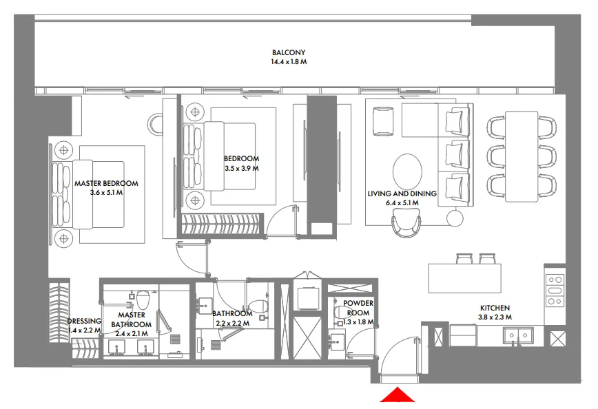 W The Residences by Arada 2 bed floor plan, 1,579 – 1,663 sqft