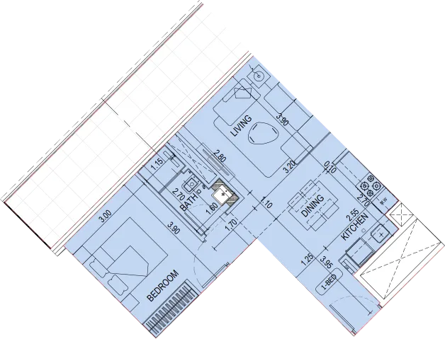 Binghatti Sky Terraces 1 bed floor plan, 887 sqft