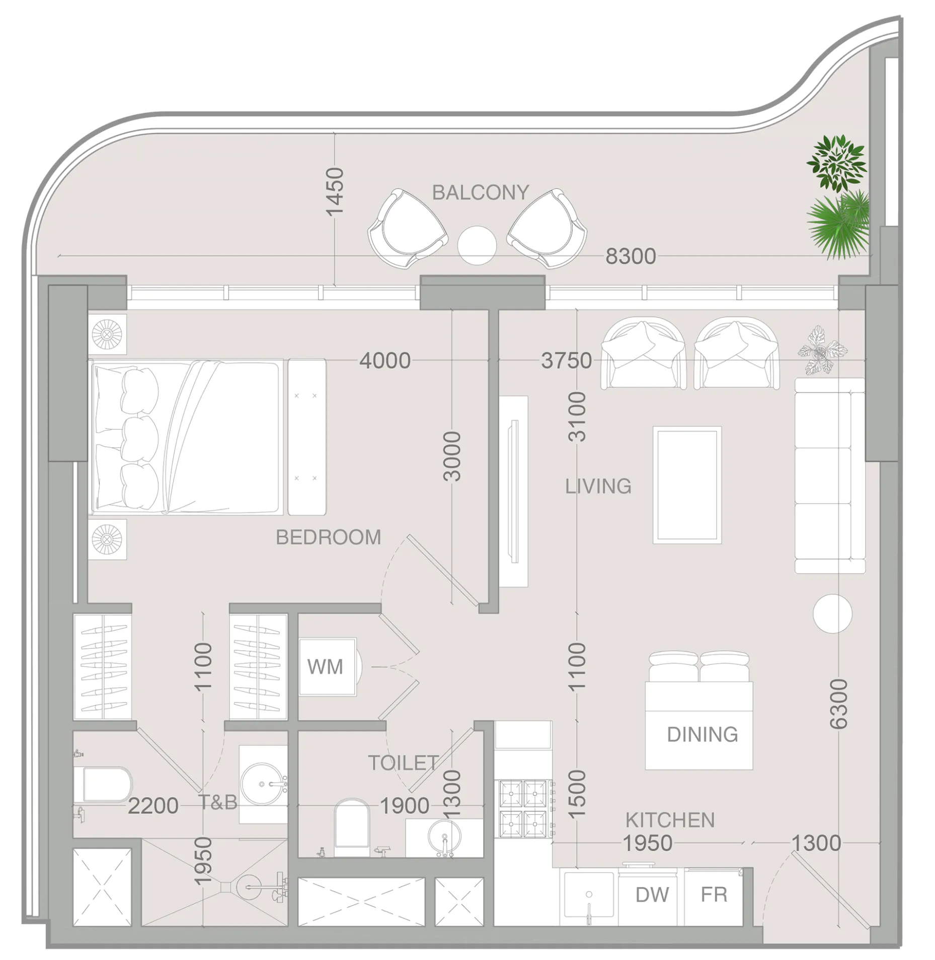 ALTA V1EW 1 bed floor plan, 722 sqft