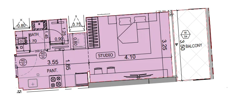Binghatti Hillside Studio floor plan, 361 sqft