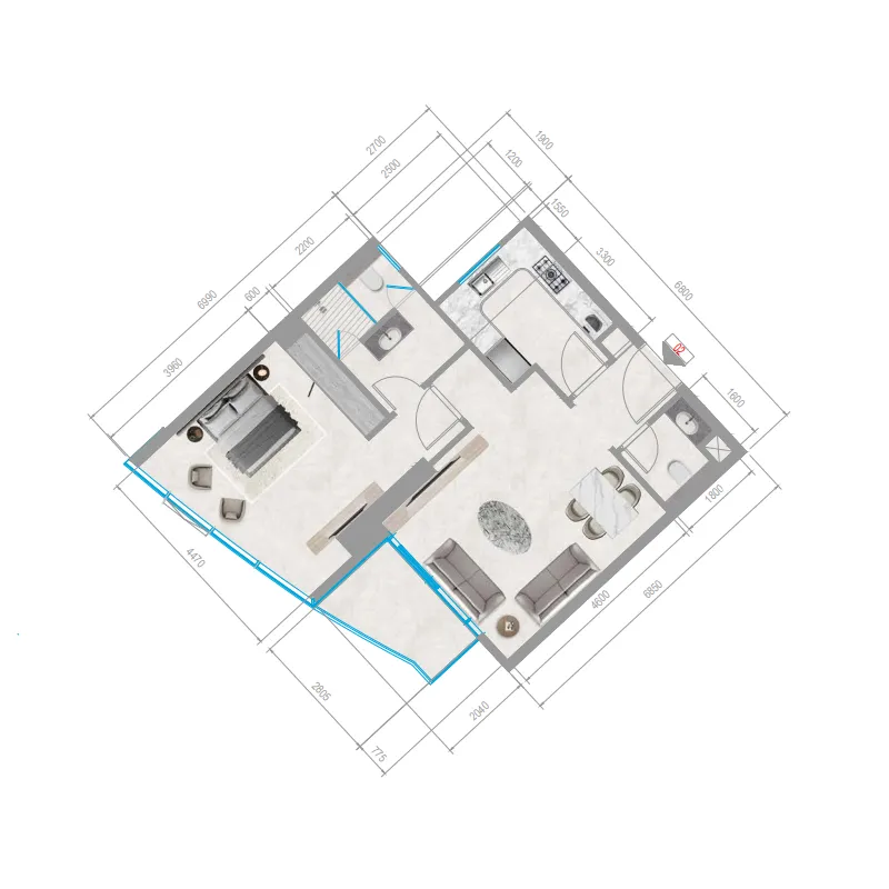 Orchid Towers Phase 1 1 bed floor plan, 735 sqft