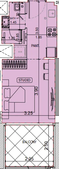 Binghatti Elite Studio floor plan, 377 sqft