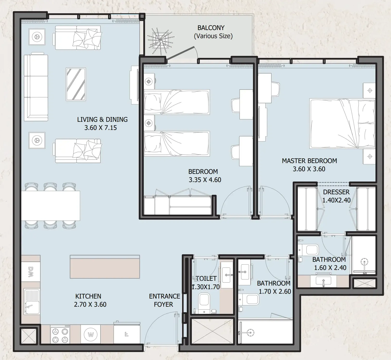 Verdana Empire 2 bed floor plan, 1,071 sqft