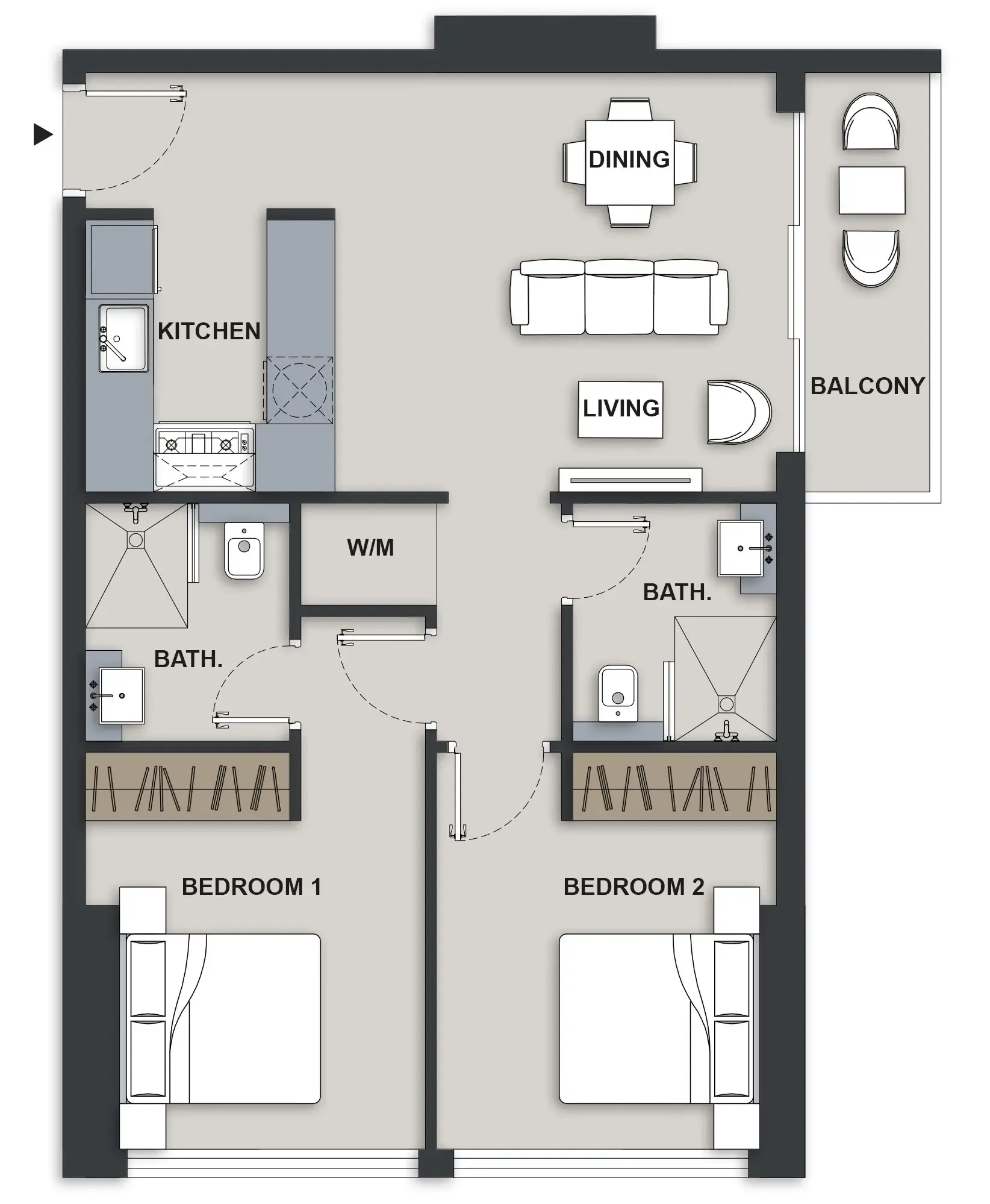 Maison Elysee III 1 bed floor plan, 708 sqft