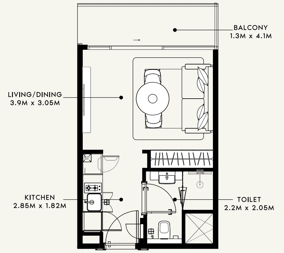 Azizi Milan Studio floor plan, 336 sqft