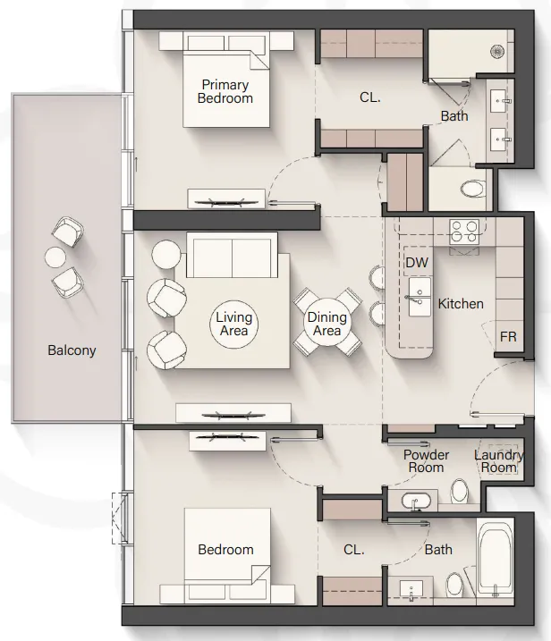 The Meriva Collection 2 bed floor plan, 1,281 sqft