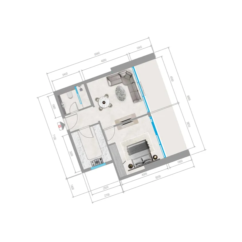 Orchid Towers Phase 1 1 bed floor plan, 791 sqft