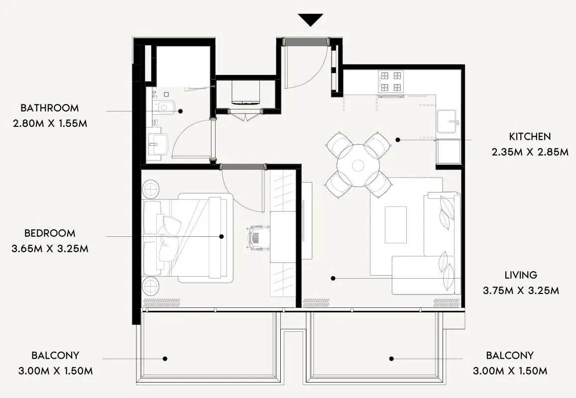 Azizi Wares 1 bed floor plan, 603 sqft