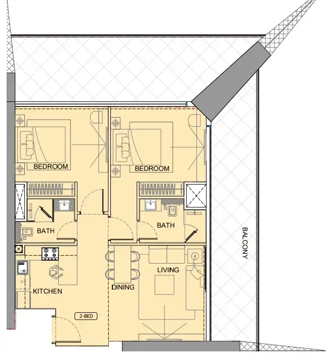 One by Binghatti 2 bed floor plan, 1,598 sqft