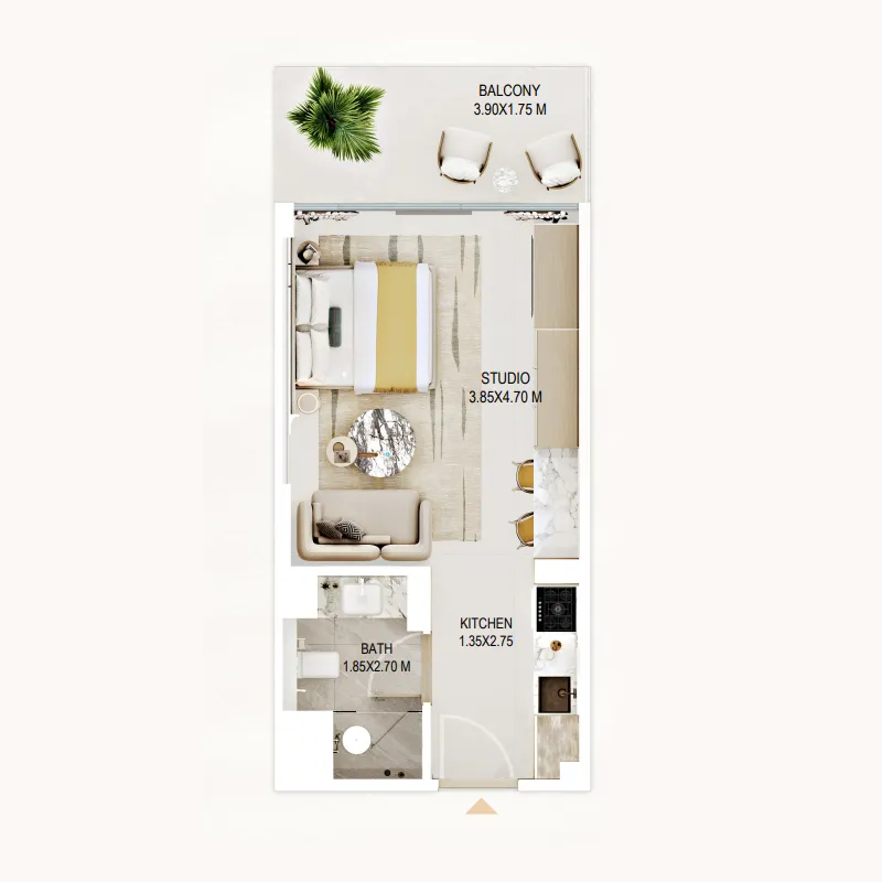 Rabdan Gardens Studio floor plan, 409 sqft