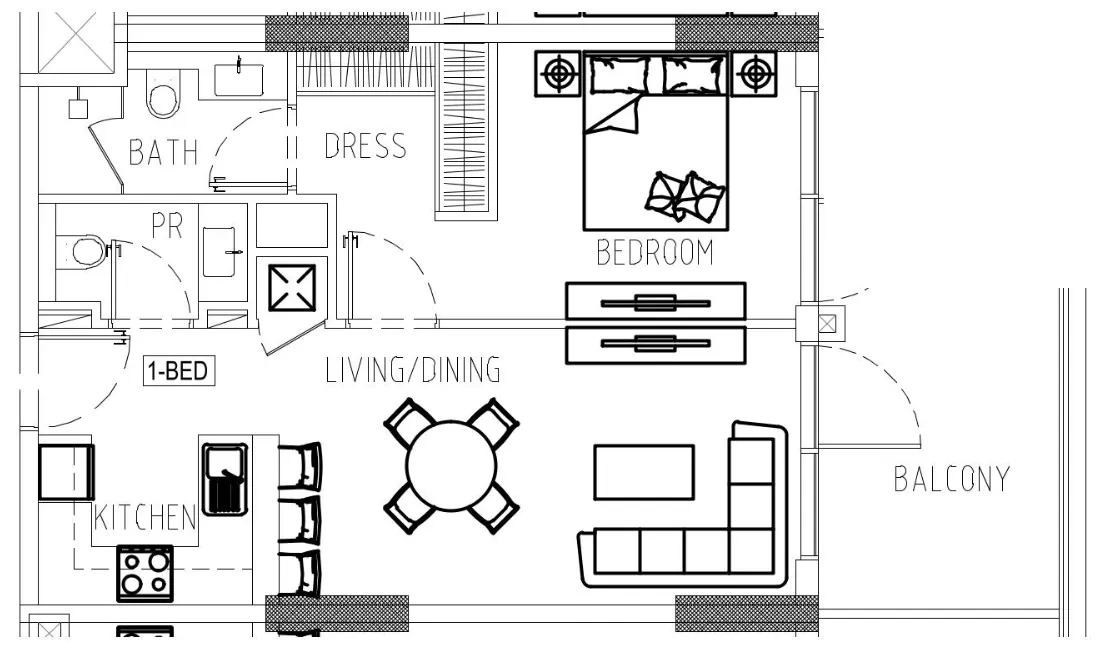 Damac Riverside Views 1 bed floor plan, 798 sqft