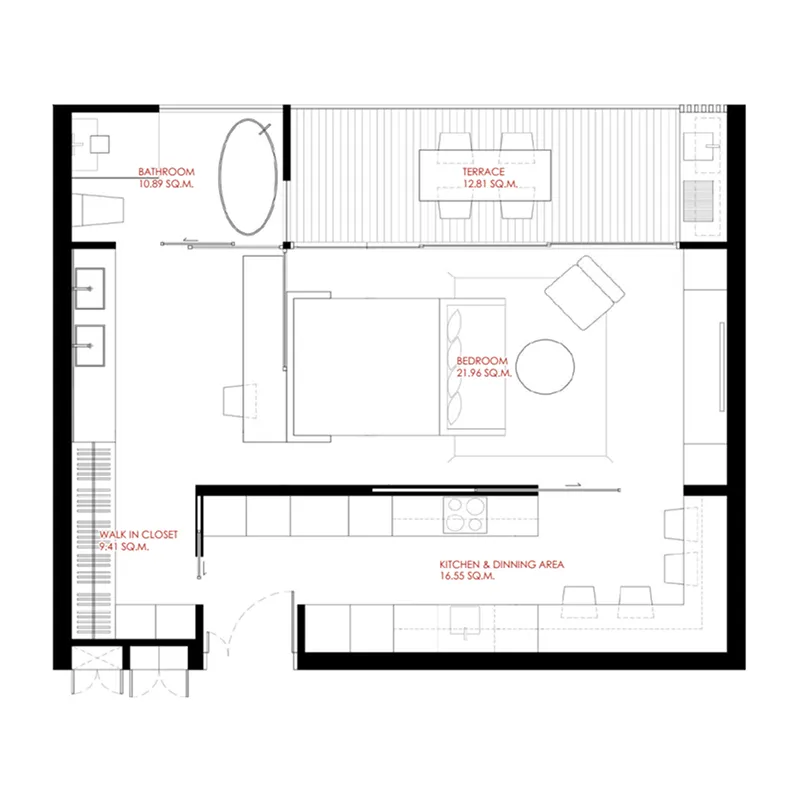 The Liberty by Wallaya Villas 1 bed floor plan, 764 sqft