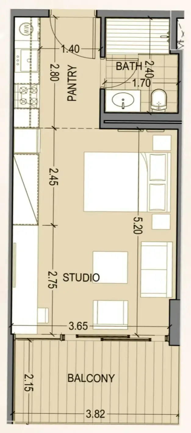 Celia Homes Studio floor plan, 443 sqft