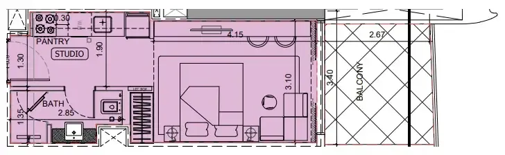Project Maybach Studio floor plan, 390 sqft