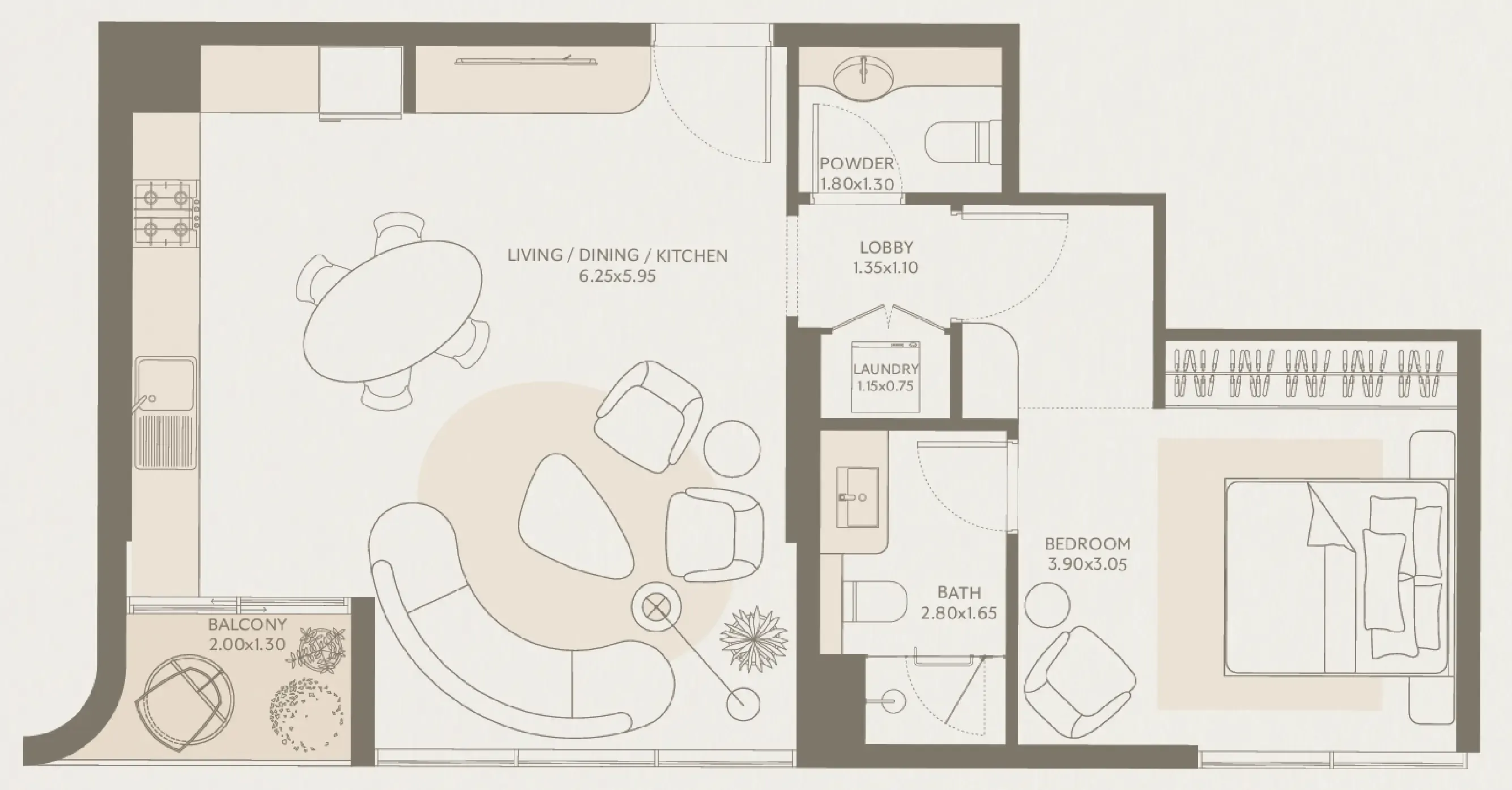 Symphony by Chaimaa 1 bed floor plan, 728 sqft