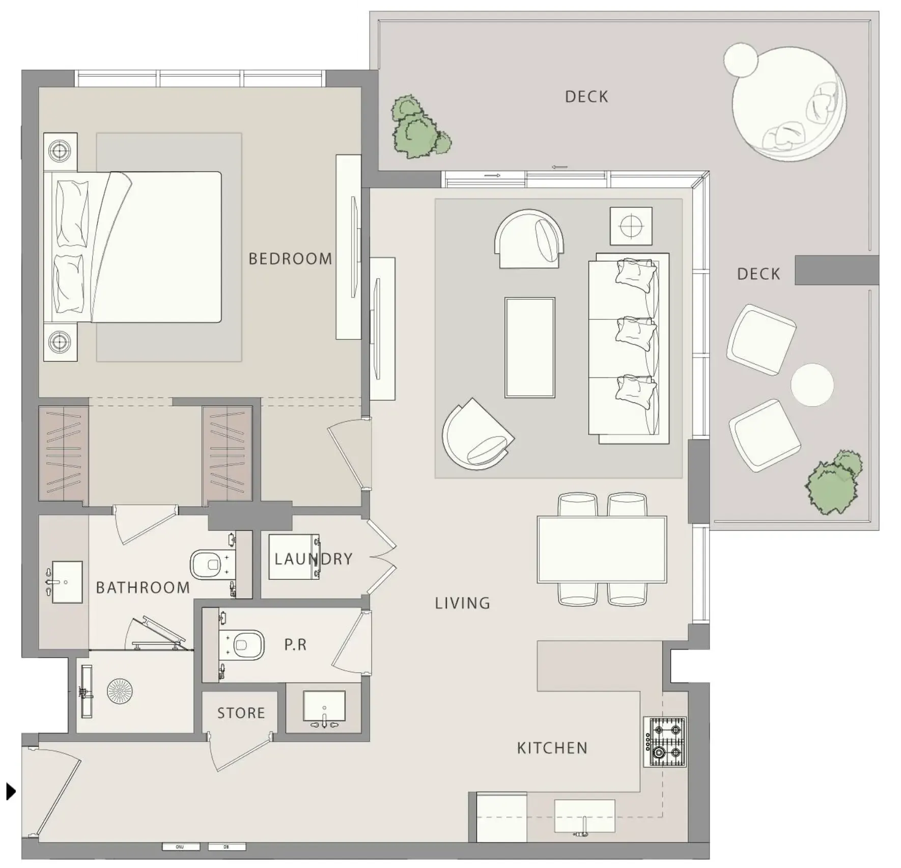 Uno-Luxe 1 bed floor plan, 943 sqft