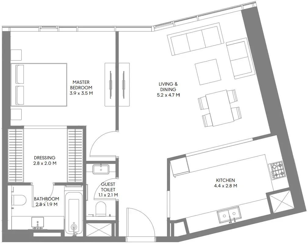 The Gate 6 1 bed floor plan, 851 sqft
