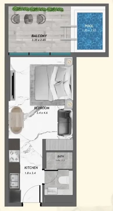 Samana Portofino Studio floor plan, 459 sqft