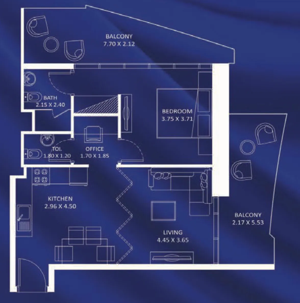 Fashionz 1 bed floor plan, 870 – 872 sqft