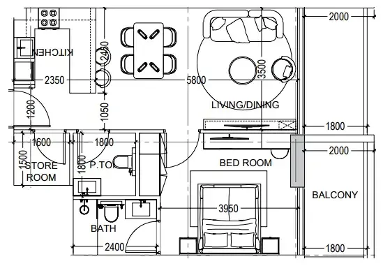Al Haseen Residences 6 1 bed floor plan, 759 sqft