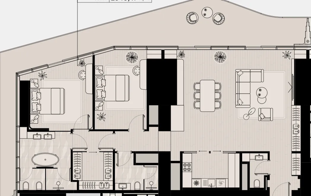 LIV Maritime 2 bed floor plan, 2,364 sqft