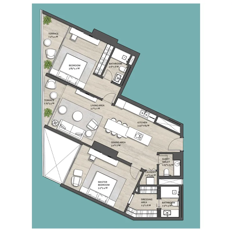 Vistal by Victoria Swarovski 2 bed floor plan, 1,172 sqft