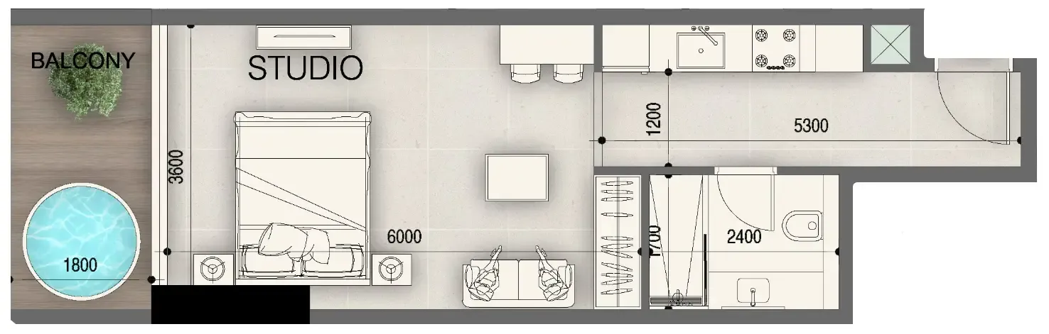 Peace Avenue Studio floor plan, 473 sqft