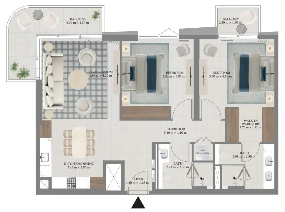 Fior 1 2 bed floor plan, 1,196 sqft