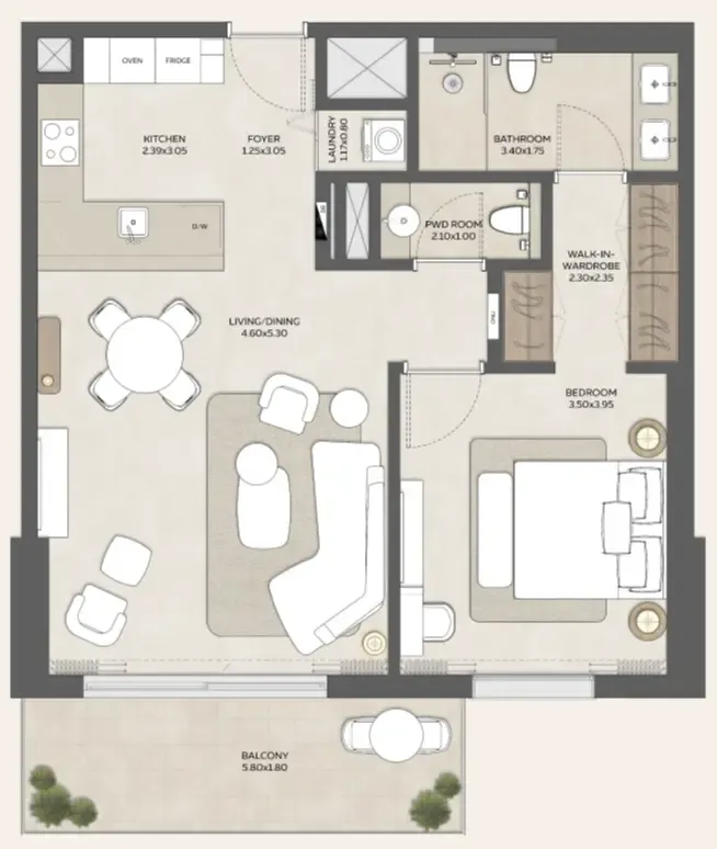 Expo Valley Views - Ghadeer 1 bed floor plan, 890 – 895 sqft