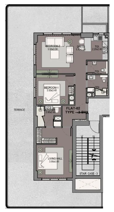 Helvetia Residences 2 bed floor plan, 2,032 sqft