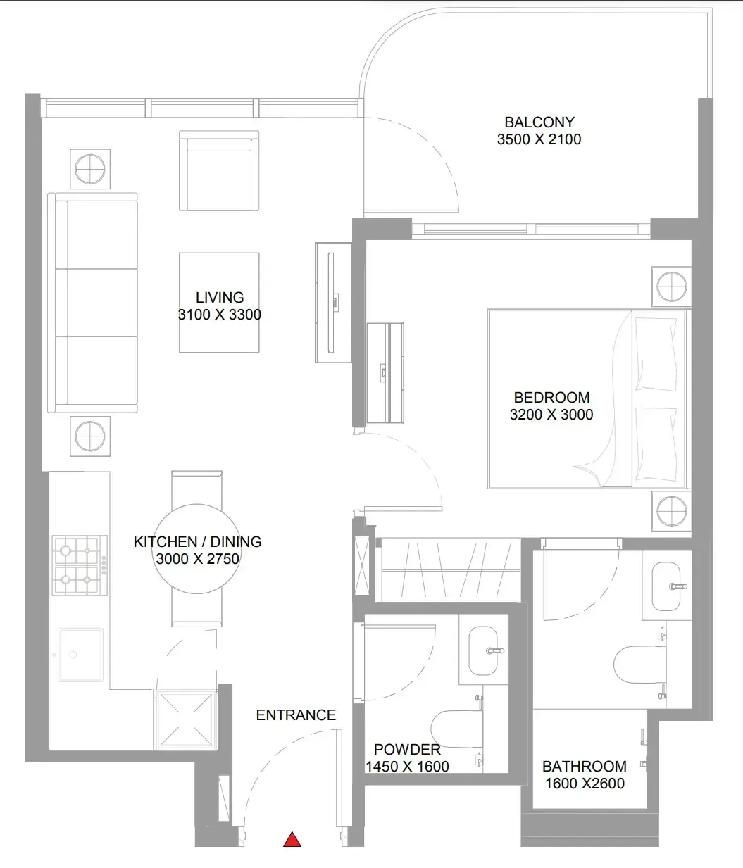 Bayside Marina Residences 1 bed floor plan, 546 sqft