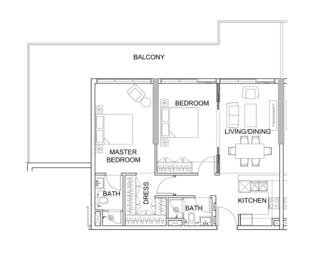 Golf Greens 2 bed floor plan, 1,327 sqft