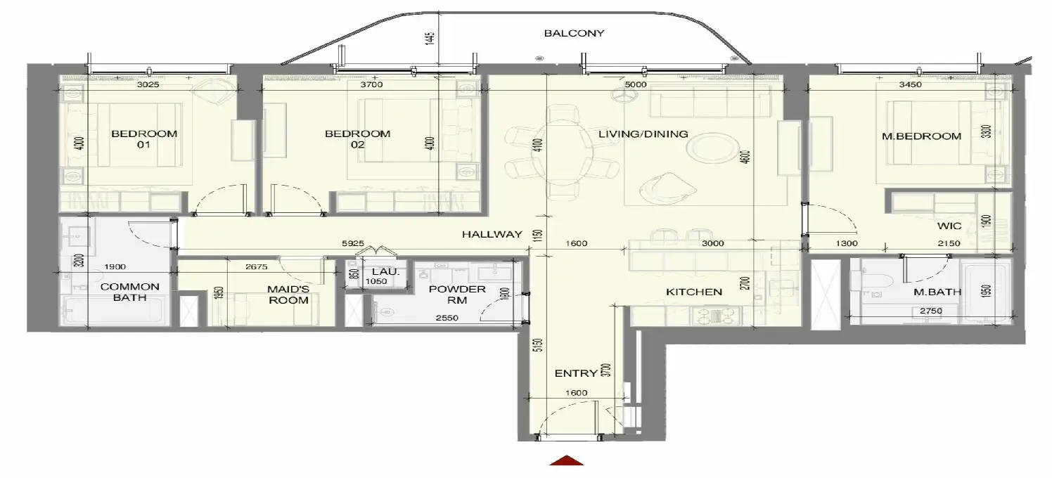Takaya 3 bed floor plan, 1,517 sqft