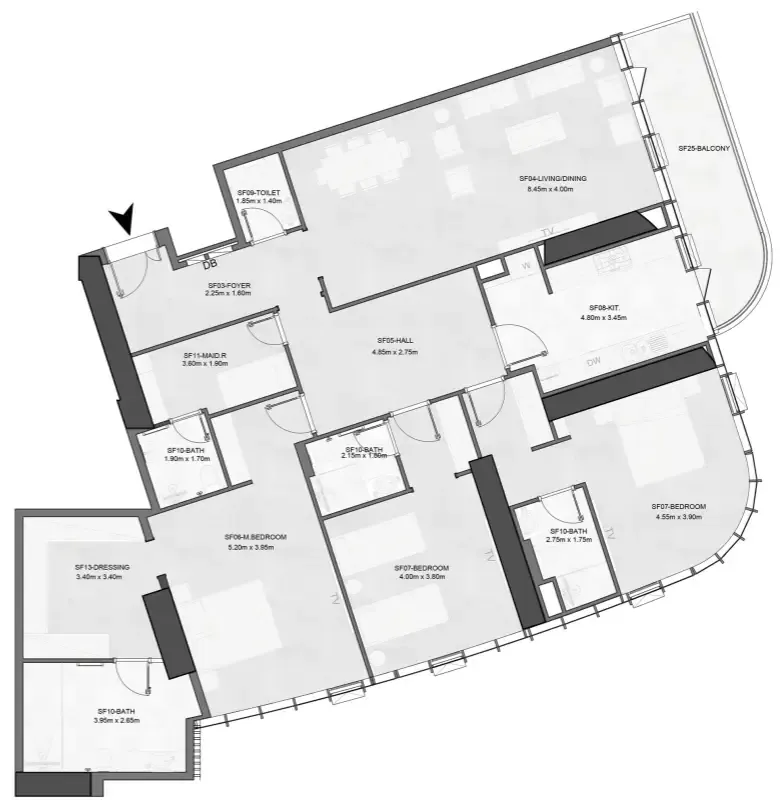Joud Tower 3 bed floor plan, 2,849 sqft