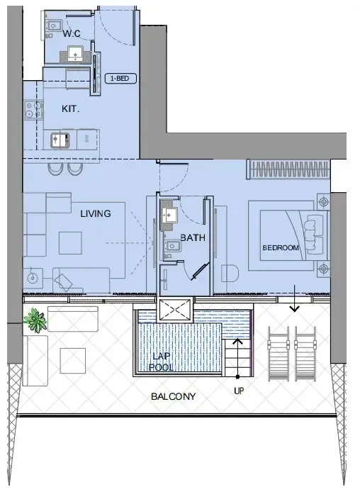 One by Binghatti 1 bed floor plan, 1,042 sqft