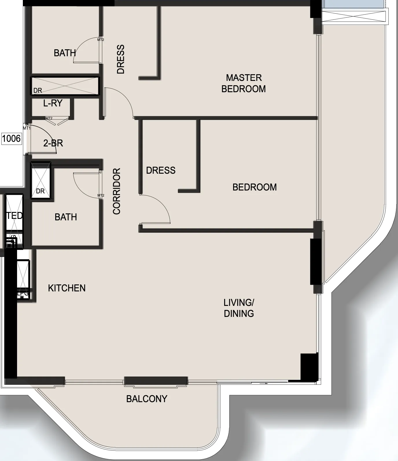 Edgewater Residences 1, 2 and 3 2 bed floor plan, 1,554 sqft