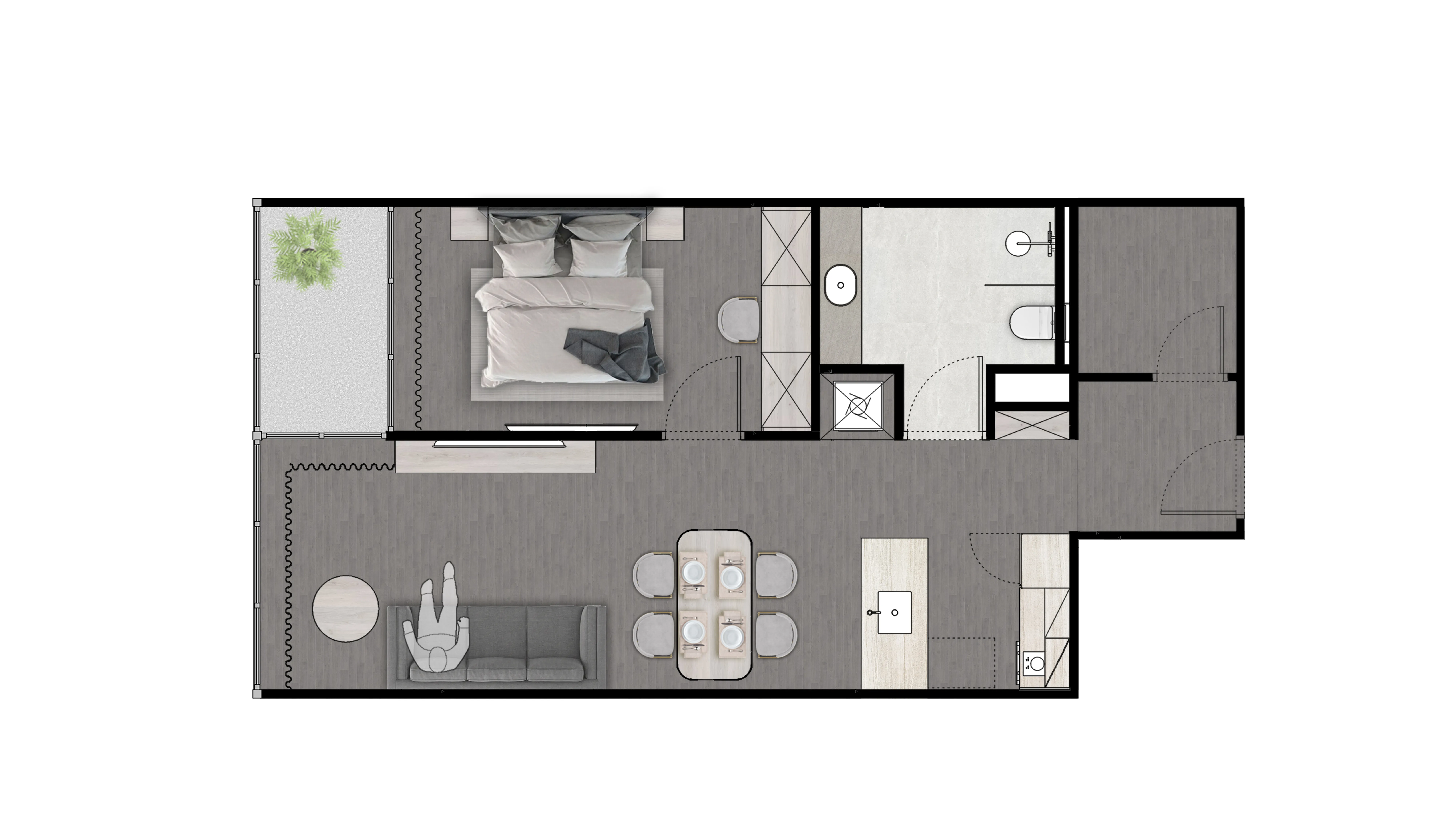 Next Point Condominium 1 bed floor plan, 743 sqft