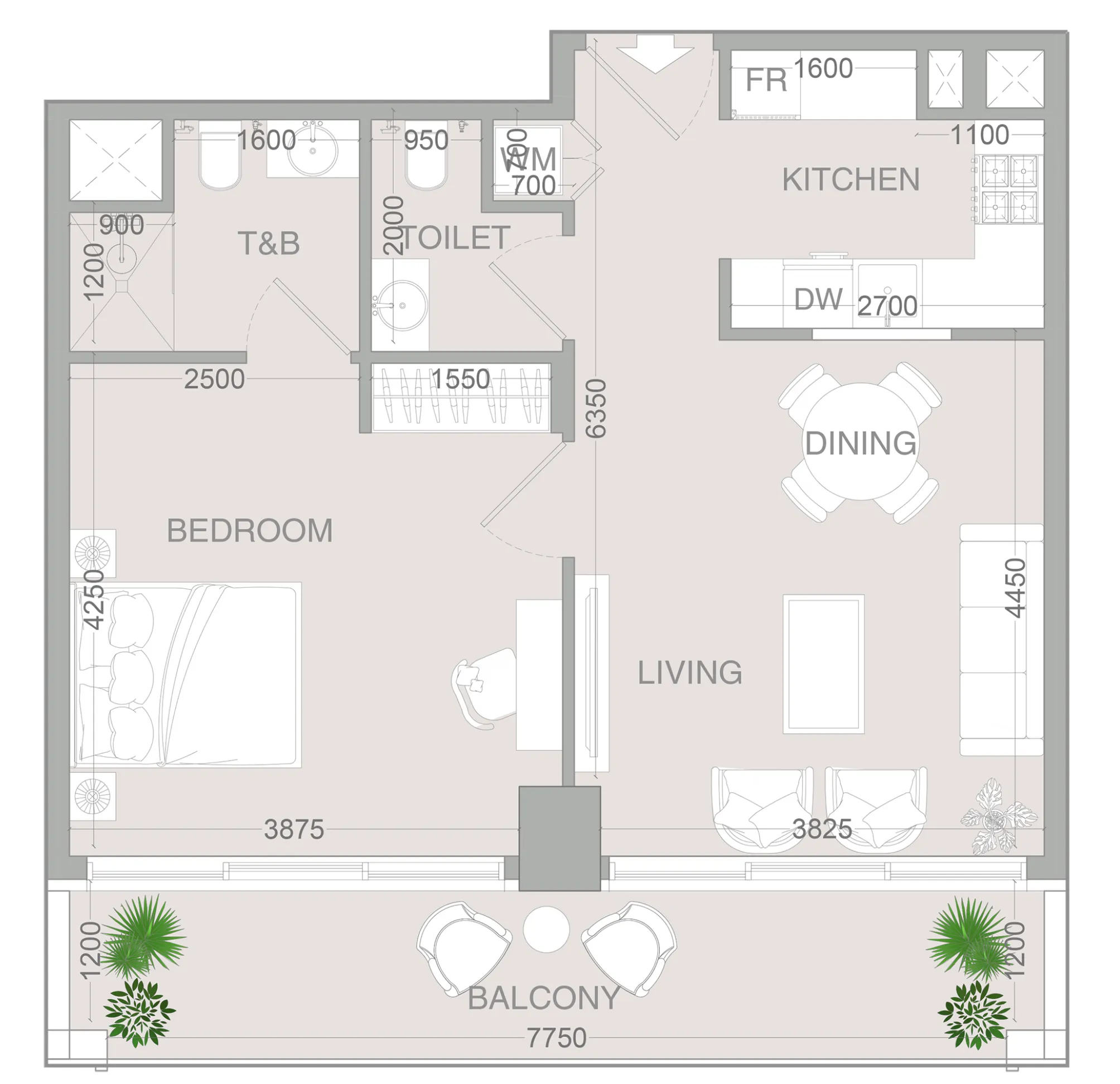 VERDAN1A 4 1 bed floor plan, 758 sqft