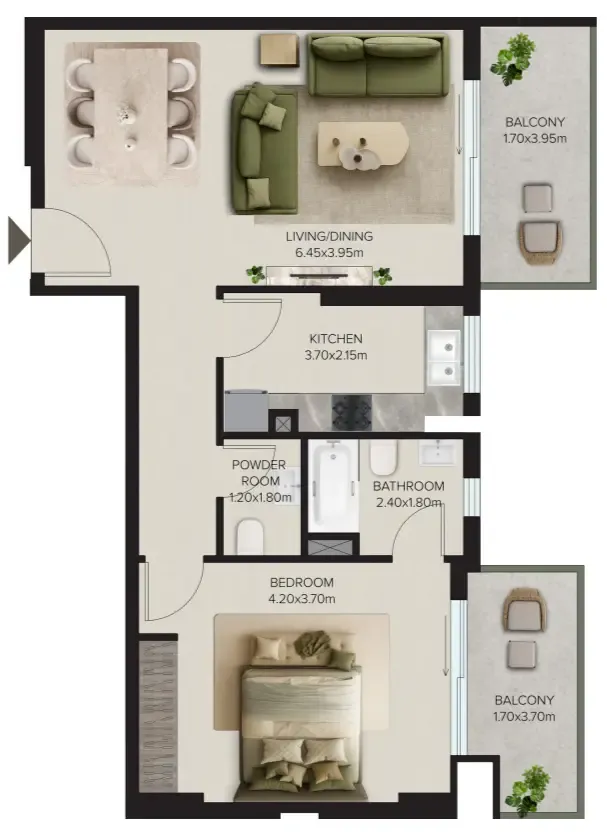 Esplora 1 bed floor plan, 887 sqft