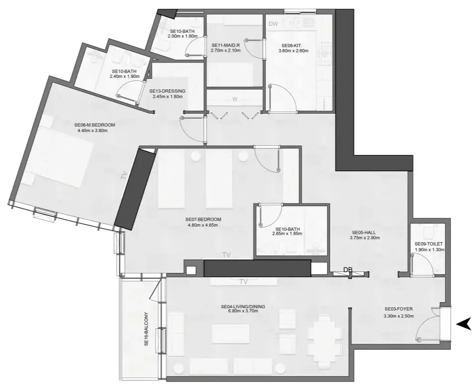 Joud Tower 2 bed floor plan, 1,691 sqft